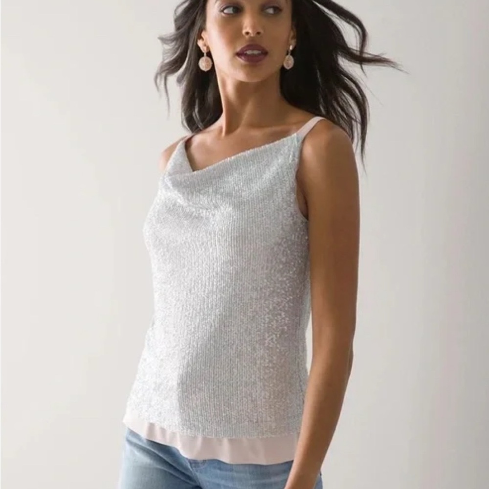 NEW White House Black Market Silver Sequin Camisole Tank Top Large